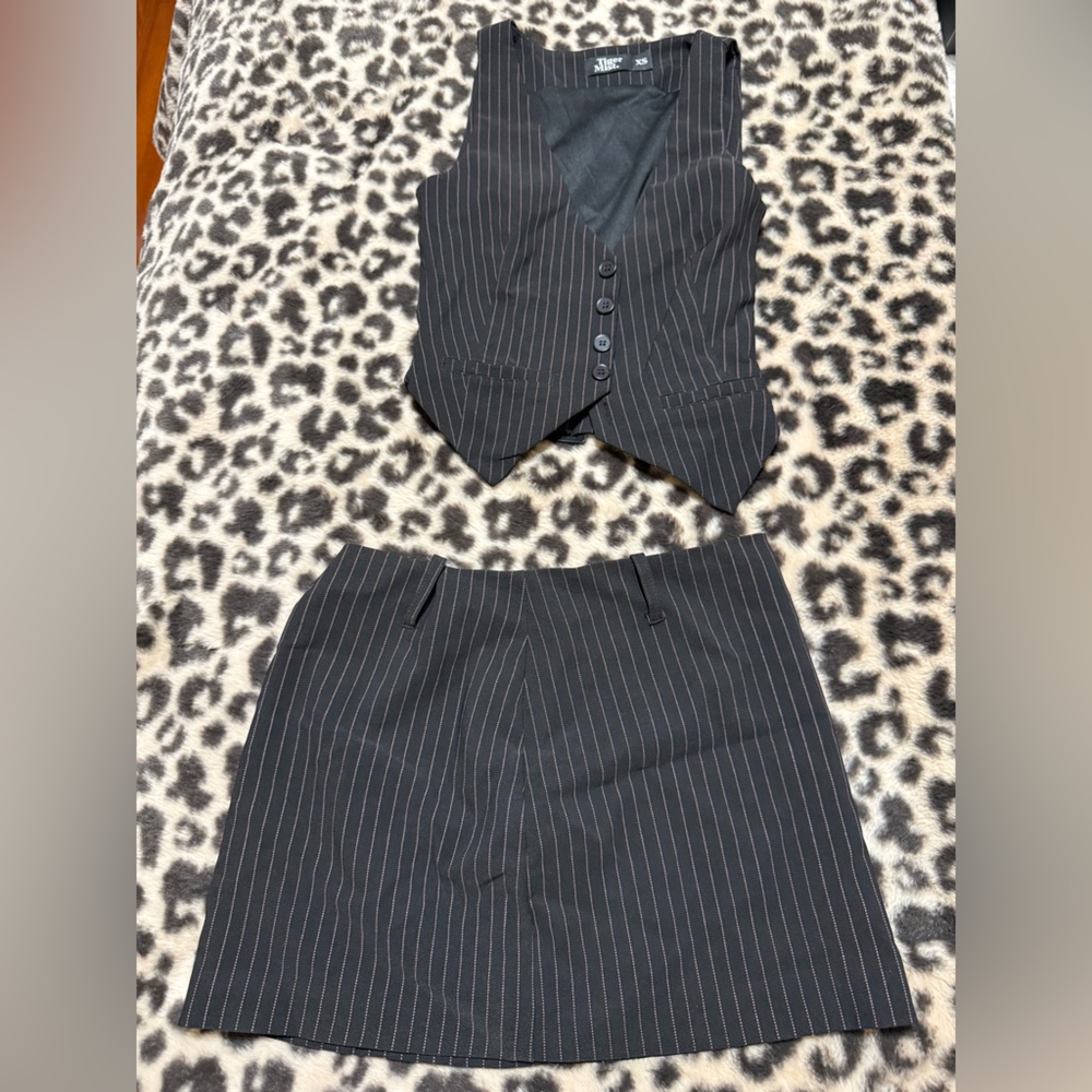 Tiger Mist Black Pinstripe Vest and Skirt Set